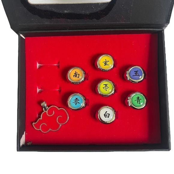 7 Naruto Rings Pendants Akatsuki Member's Ring Ninja Prop Rings Collection - Picture 2 of 3